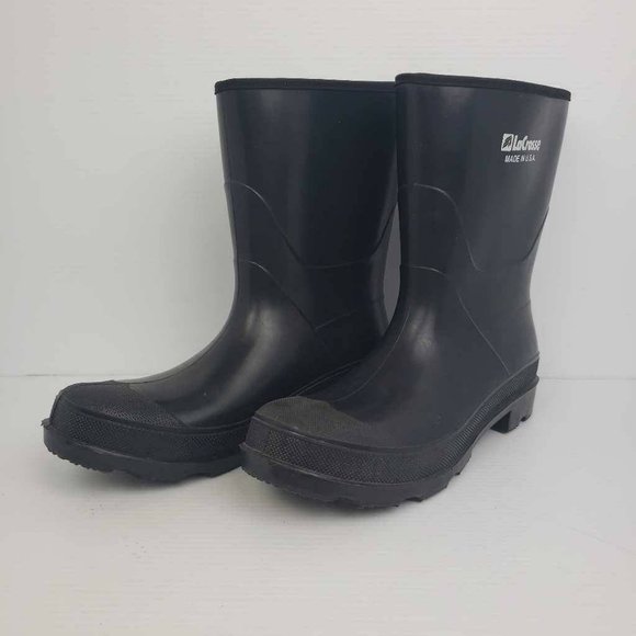 La Crosse Mens Rain Boots Black Rubber Pull On Sherpa Lined Round Toe USA 13 New - Picture 1 of 14